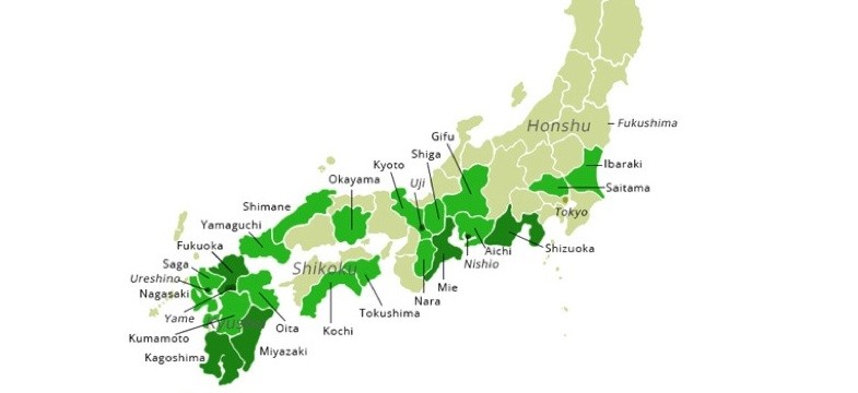Anbaugebiete grüner Tee in Japan